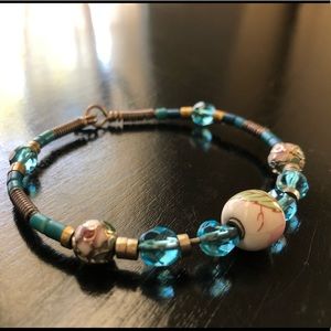 Vintage blue beaded bangle